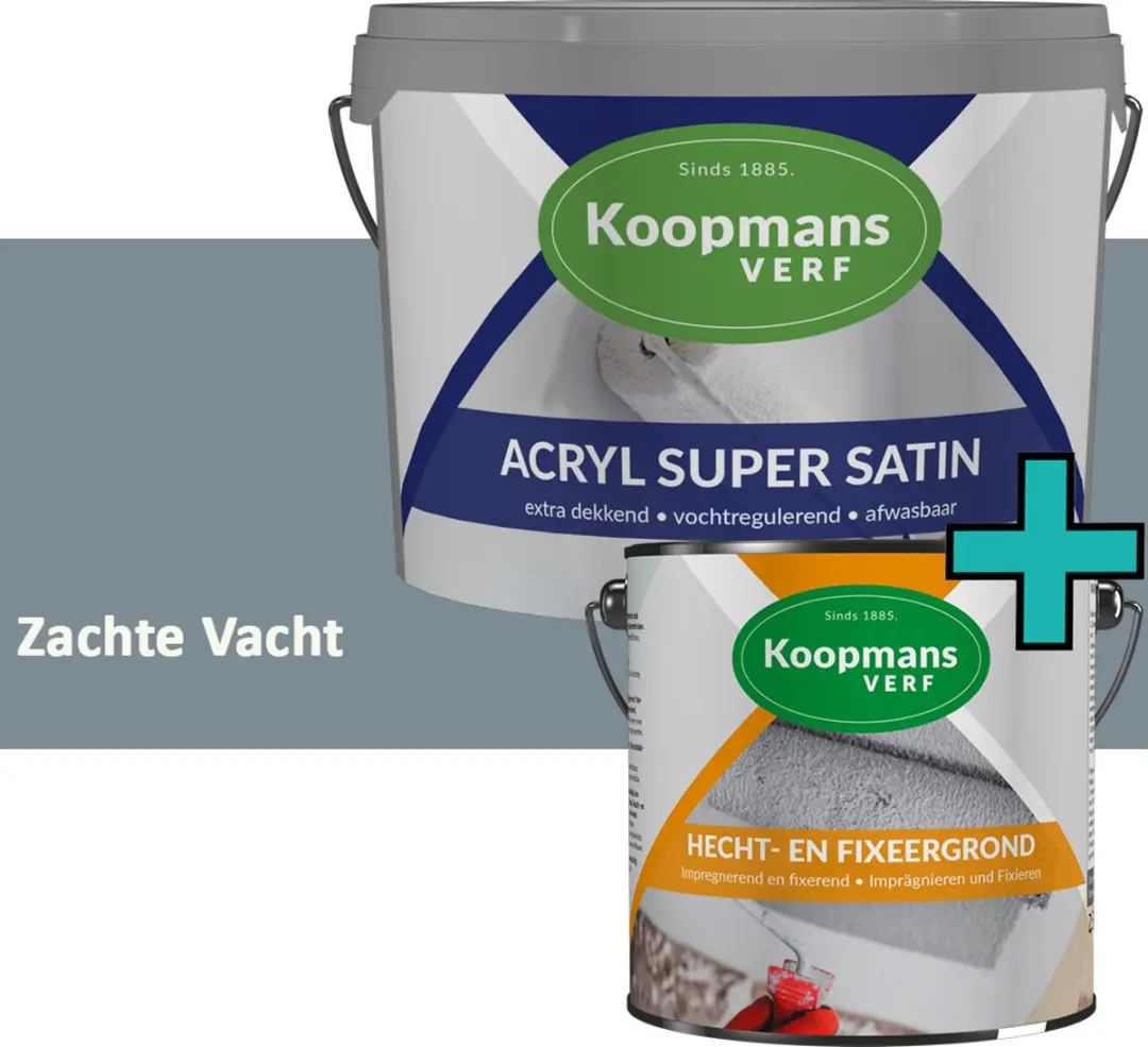 Koopmans Hecht- en Fixeergrond + Acryl Super Satin Muurverf Set