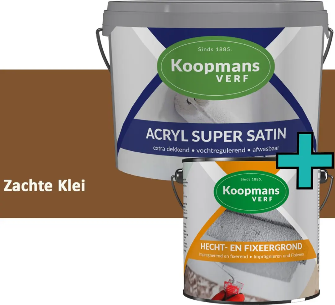 Koopmans Hecht- en Fixeergrond + Acryl Super Satin Muurverf Set
