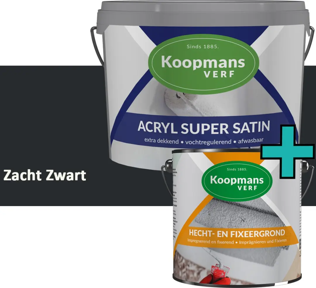 Koopmans Hecht- en Fixeergrond + Acryl Super Satin Muurverf Set