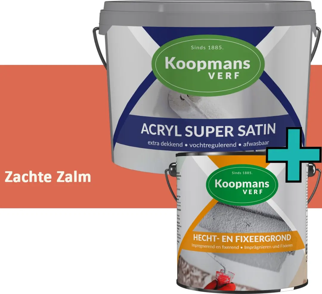 Koopmans Hecht- en Fixeergrond + Acryl Super Satin Muurverf Set