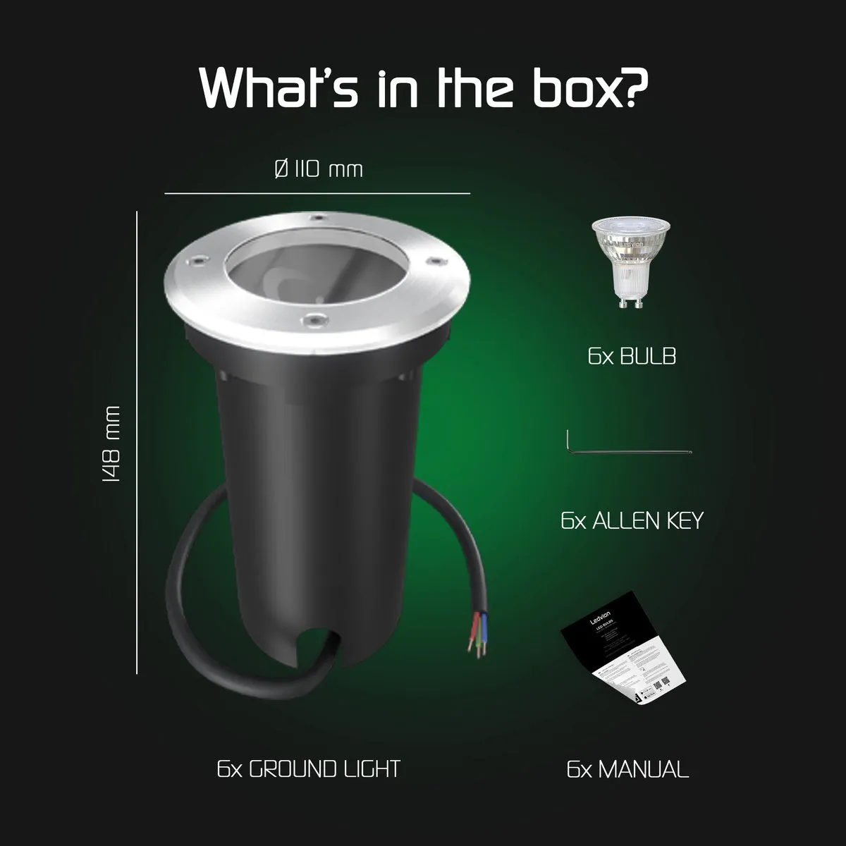 LEDVION 6x LED Grondspot 3W 2700K IP67 - RVS