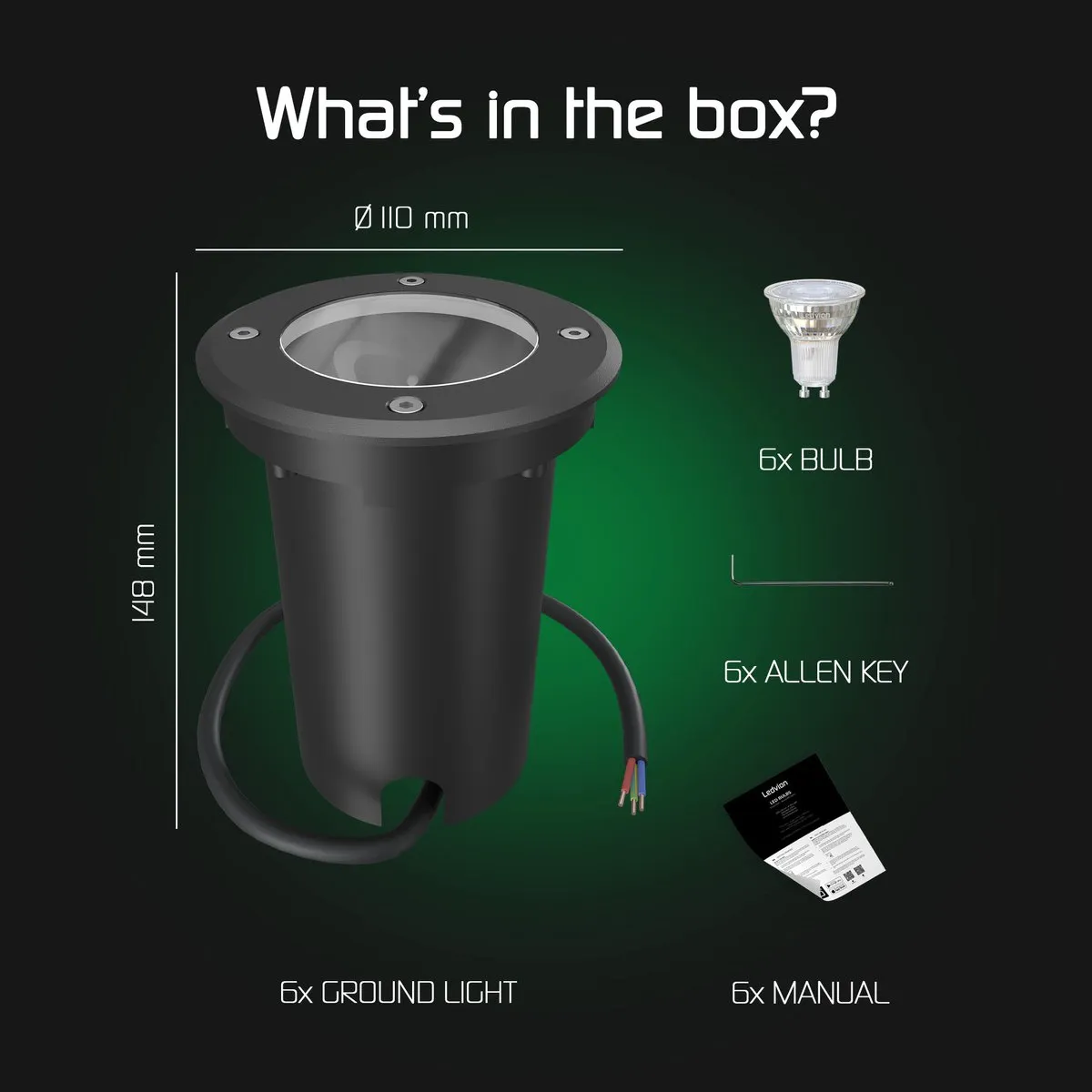LEDVION 6x LED Grondspot 3W 2700K IP67 - RVS - afbeelding 6 van 6