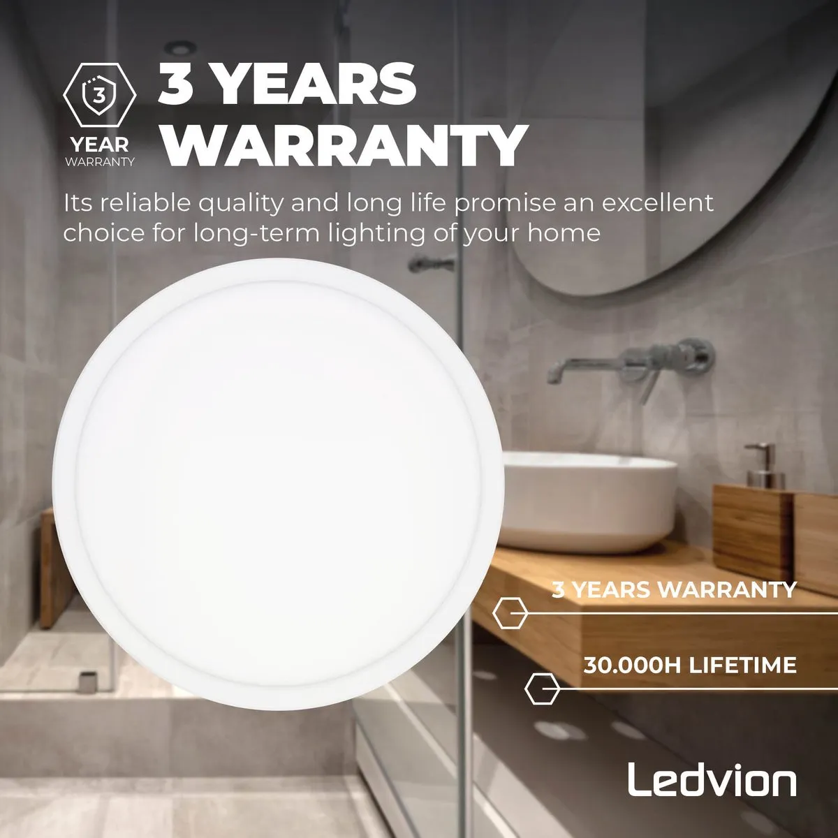 LEDVION LED Plafondlamp Ø29cm 24W Warm Wit 1620Lm IP44 - afbeelding 6 van 6