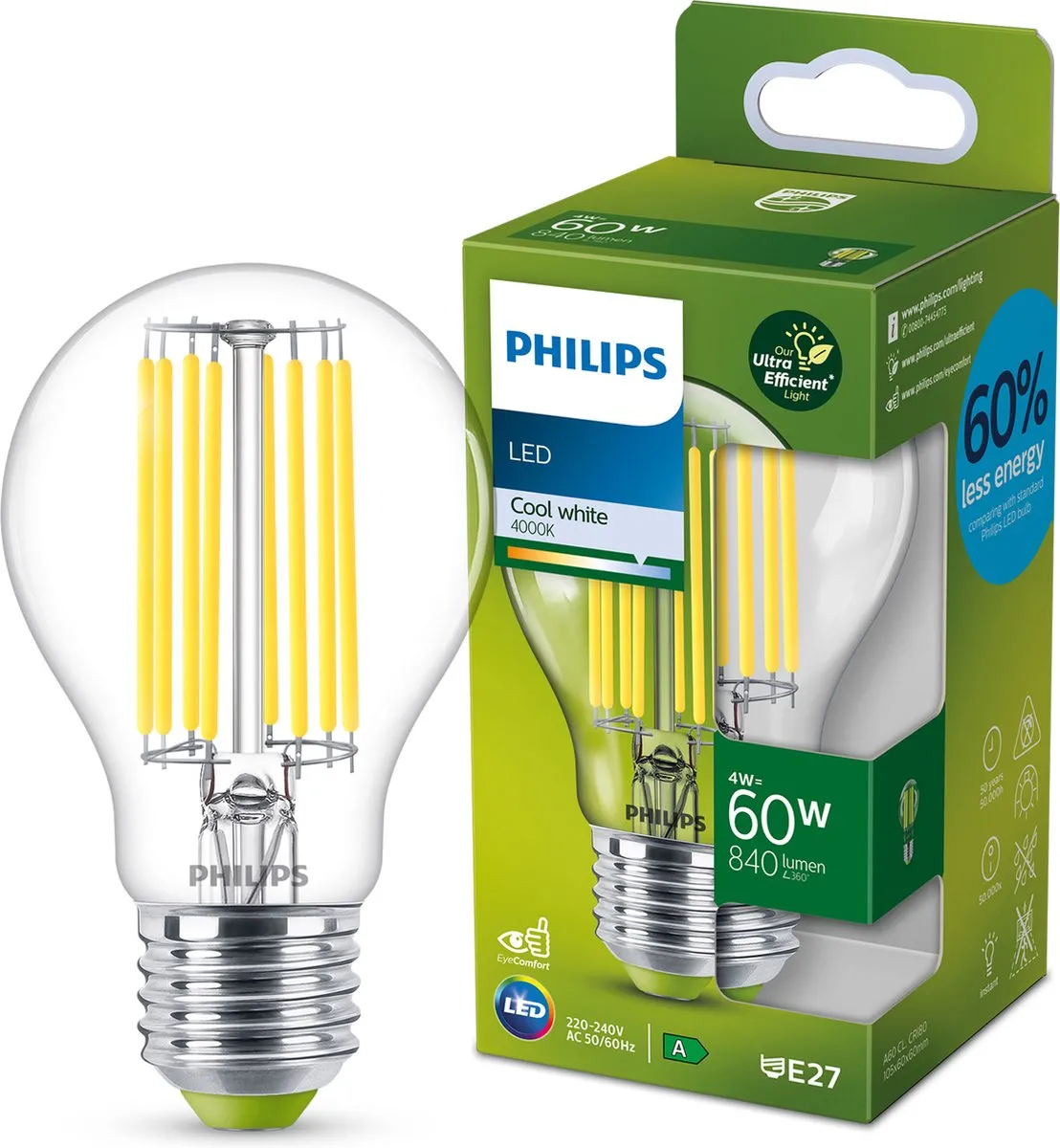 Philips LED Transparante Lamp 60W E27