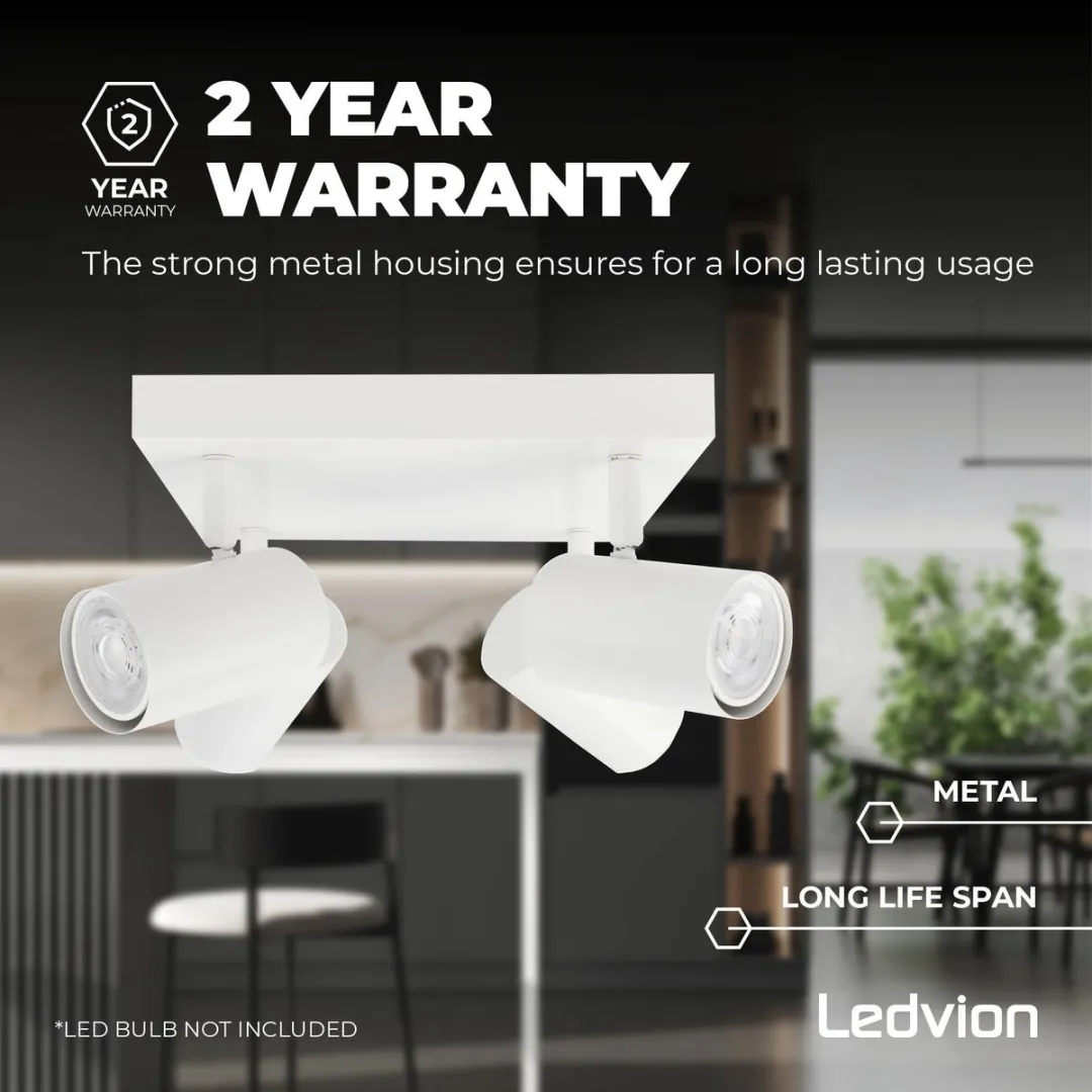 LEDVION LED Plafondspot 4x5W 4000K GU10 - Wit - afbeelding 6 van 6