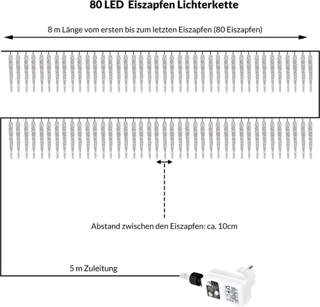 Monzana LED Kerstverlichting IJspegels 80 Stuks - Wit