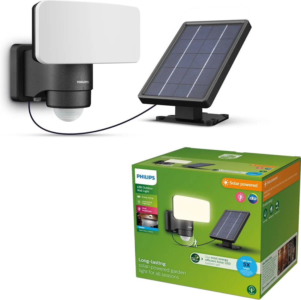 Philips Tylus Beveiligingslamp Solar - 6W Koelwit 5000K - Zwart