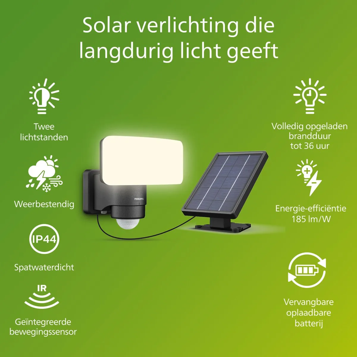Philips Tylus Beveiligingslamp Solar - 6W Koelwit 5000K - Zwart