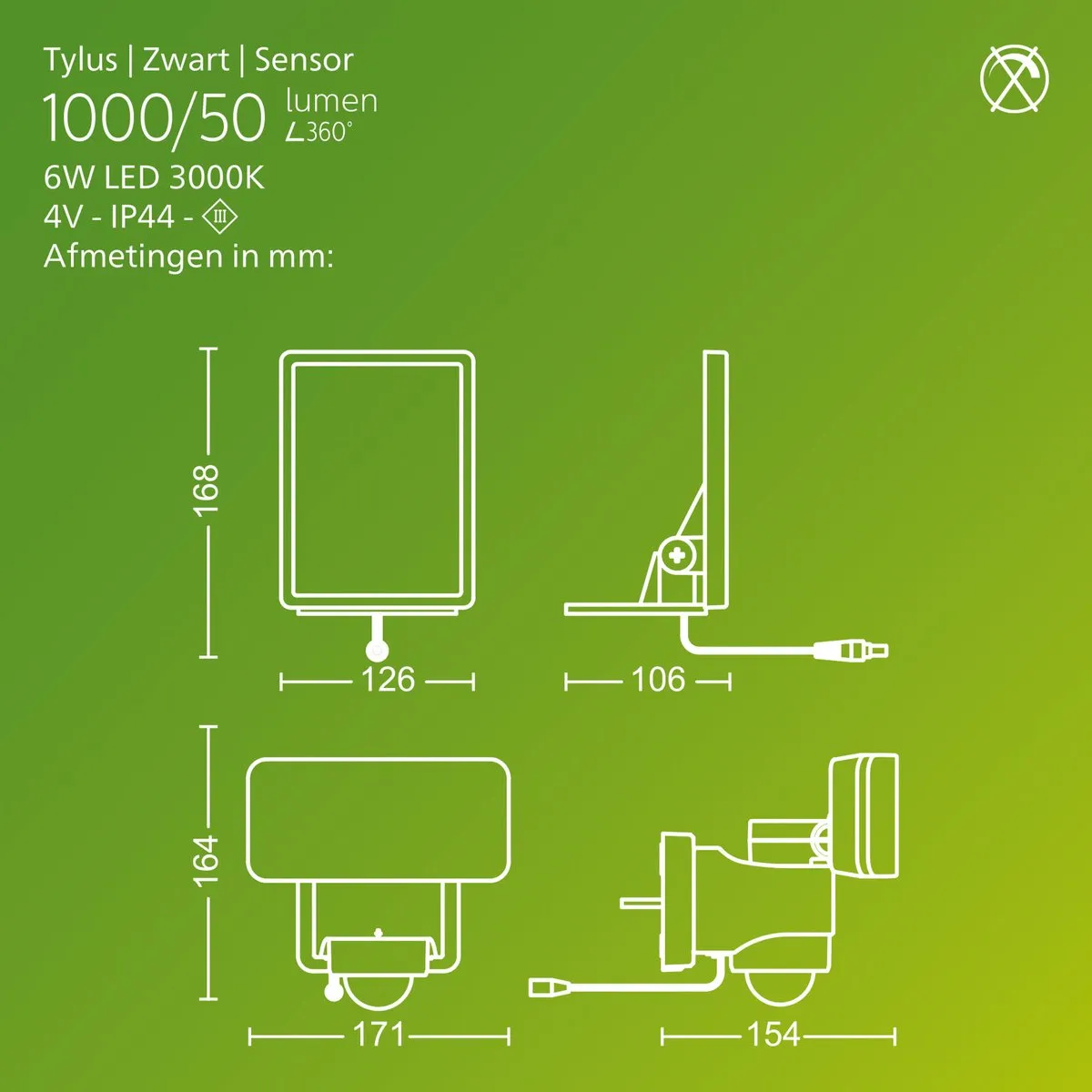 Philips Tylus Beveiligingslamp Solar - 6W Koelwit 5000K - Zwart