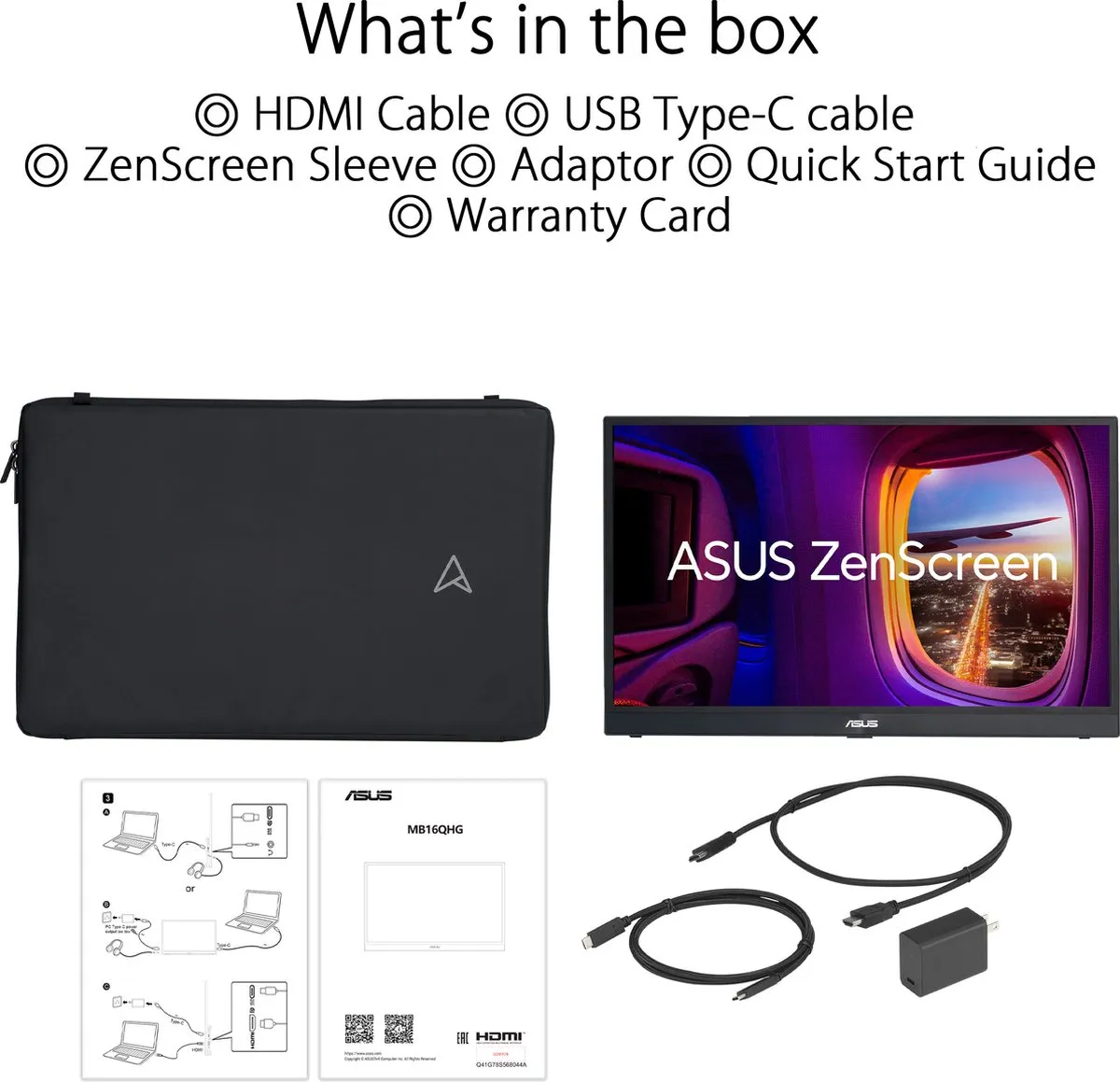 ASUS Zenscreen MB16QHG - 2K IPS Portable Monitor - 120hz - USB-C - 100% DCI-P3 - HDMI - 16 Inch
