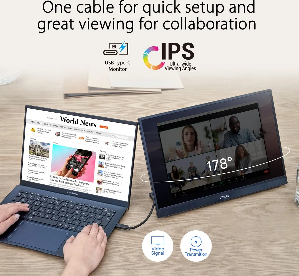 ASUS Zenscreen MB16QHG - 2K IPS Portable Monitor - 120hz - USB-C - 100% DCI-P3 - HDMI - 16 Inch