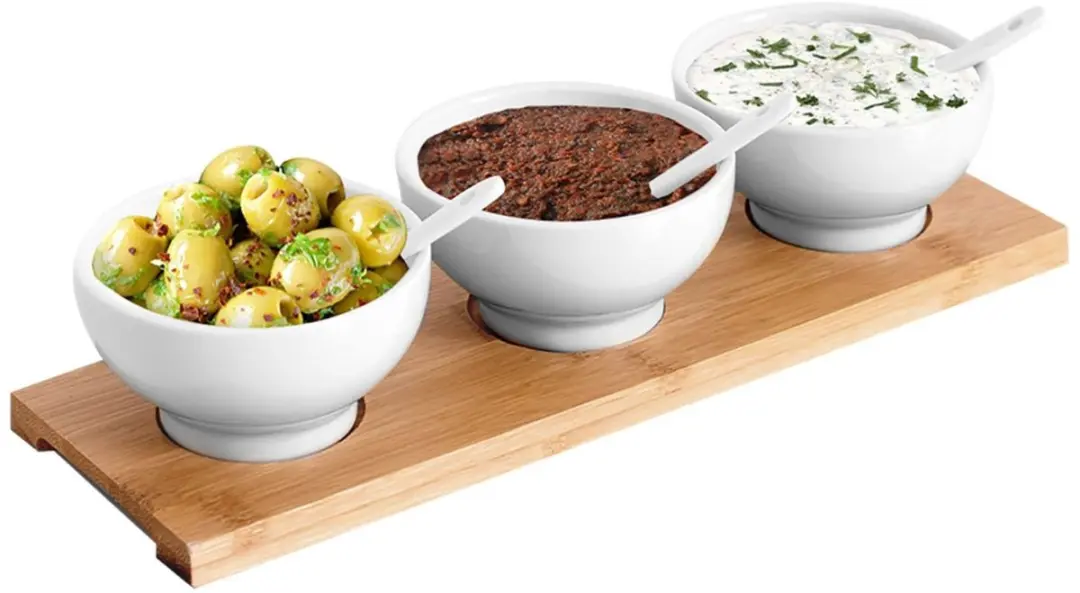 Svenska Living Sauzen Schaaltjes 7-delig - Hout/Porselein - Wit & Bruin