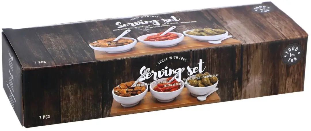 Svenska Living Sauzen Schaaltjes 7-delig - Hout/Porselein - Wit & Bruin