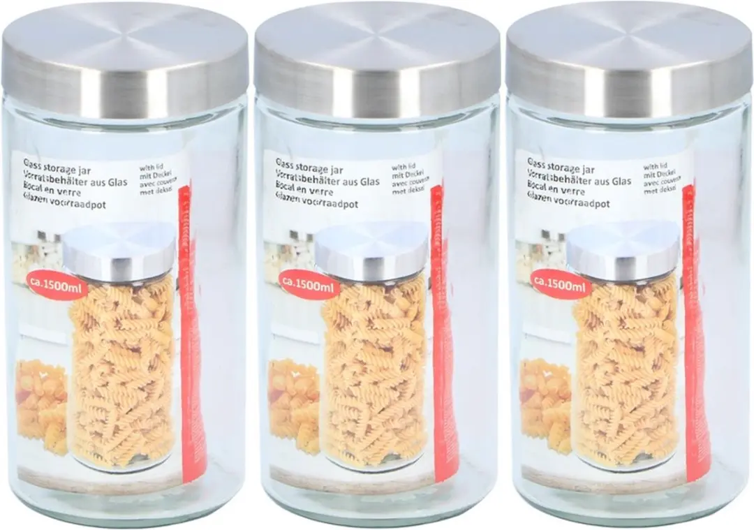 3x Glazen luxe voorraadpotten/voorraadbussen 1500 ml