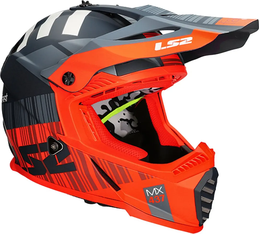 LS2 MX437 Fast Evo Xcode Mat Fl. Oranje Blauw Crosshelm