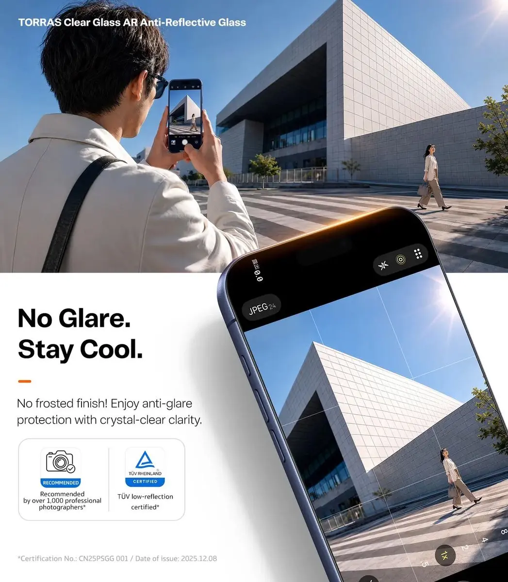 Torras SunView AR Shield Glas iPhone 18 Pro - Anti-reflectie - afbeelding 6 van 6
