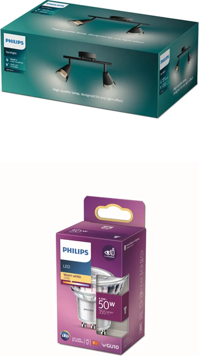 Philips Cleft Opbouwspot Zwart - 2x GU10 4,6W Warmwit