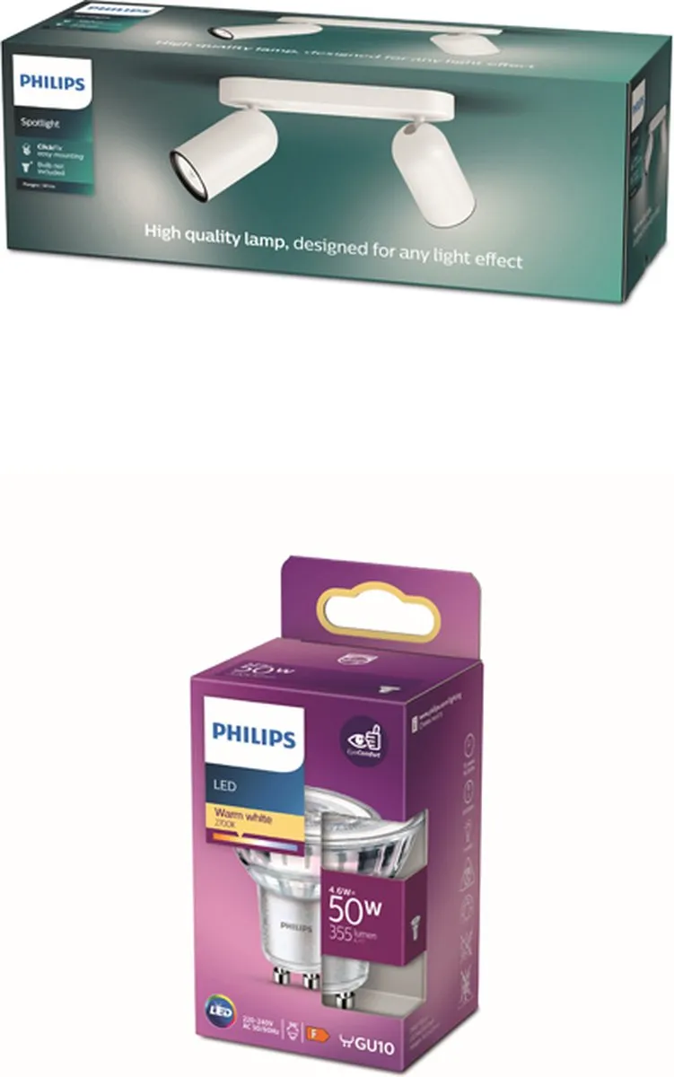 Philips Pongee Opbouwspot 2x GU10 Warmwit - Wit