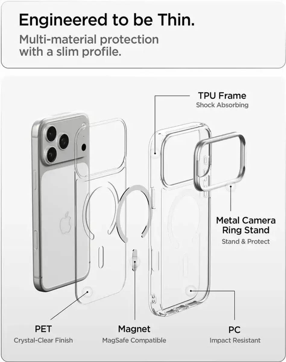 Spigen Ultra Hybrid Optik S ACS11908 Hoesje - iPhone 17/18 Pro Max - MagSafe - Zilver - afbeelding 6 van 6