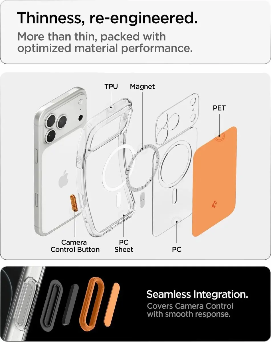 Spigen Ultra Hybrid T MagFit ACS12170 Hoesje - iPhone 17/18 Pro - Oranje - afbeelding 5 van 6