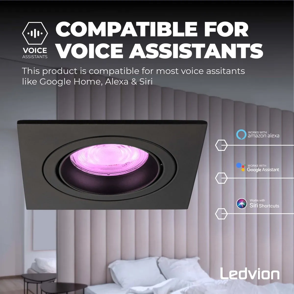 LEDVION Sevilla 3x Smart LED Inbouwspot Dimbaar WiFi - Zwart - afbeelding 6 van 6