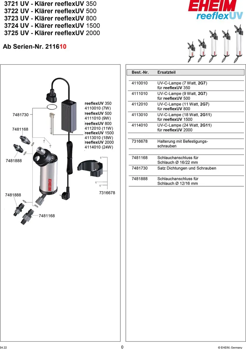 Eheim ReeflexUV 2000 UV-filter - Zilver/Zwart