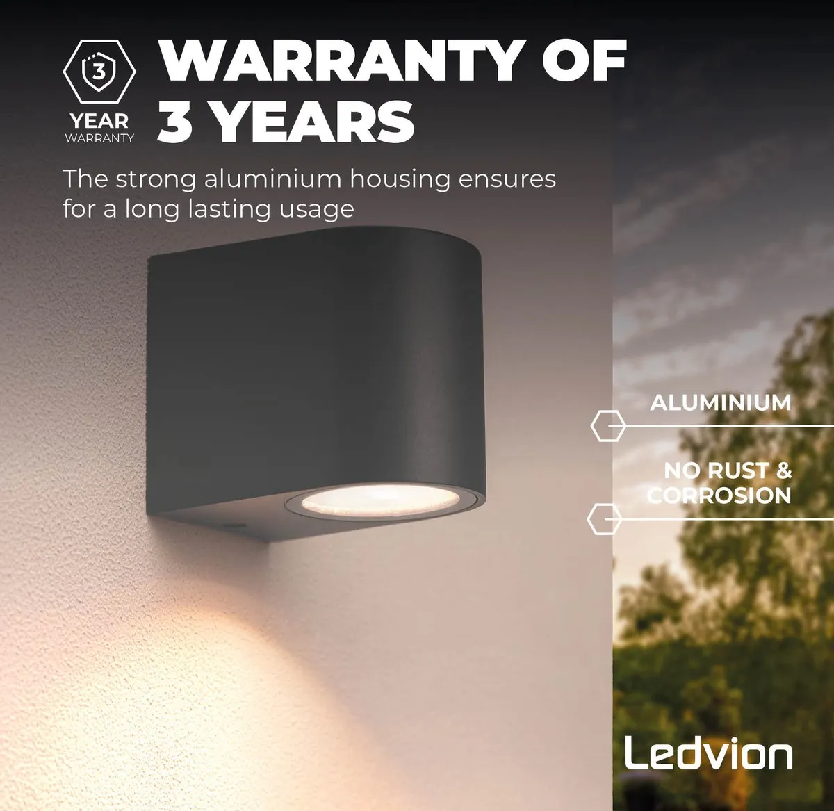 LEDVION Wandlamp Dimbaar 2x0.5W 2700K IP54 Antraciet - afbeelding 6 van 6