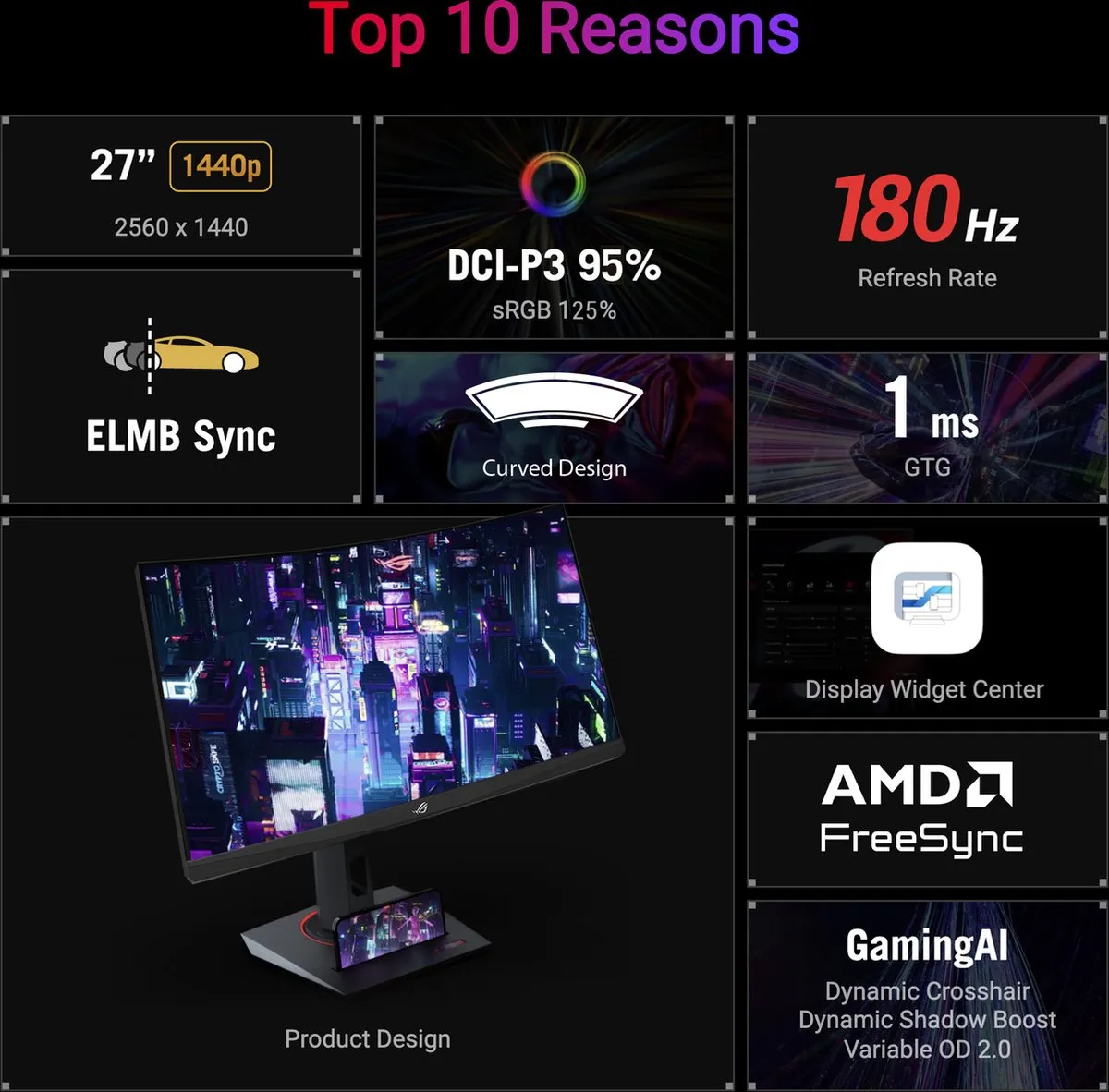 ASUS ROG Strix XG27WCS Curved Gaming Monitor 27" - 180Hz - USB-C 7.5W