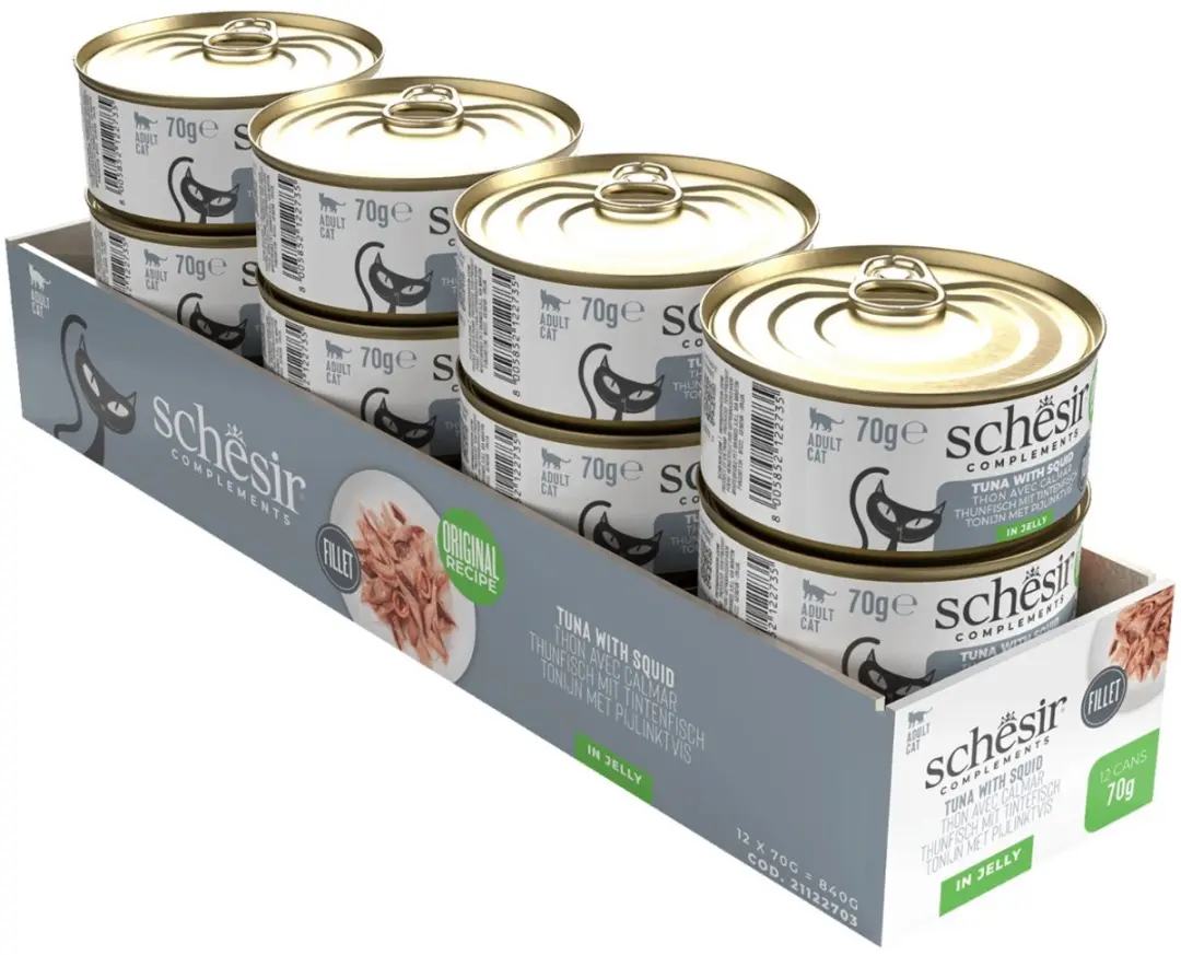 Schesir Blik Gelei Kattenvoer Tonijn Inktvis 70g - 24 Stuks