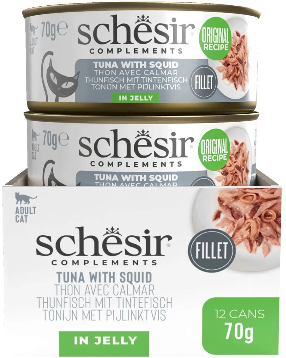 Schesir Blik Gelei Kattenvoer Tonijn Inktvis 70g - 24 Stuks