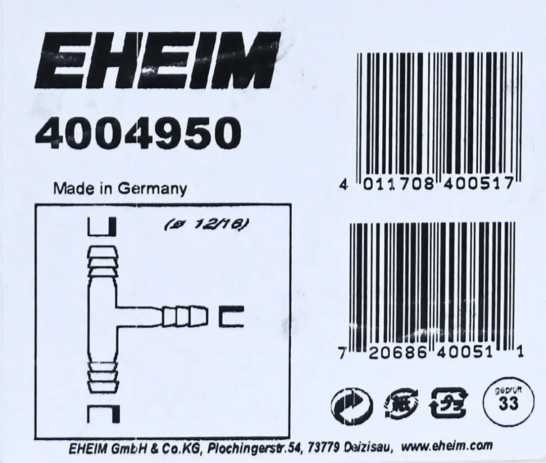 Eheim T-stuk 12/16mm
