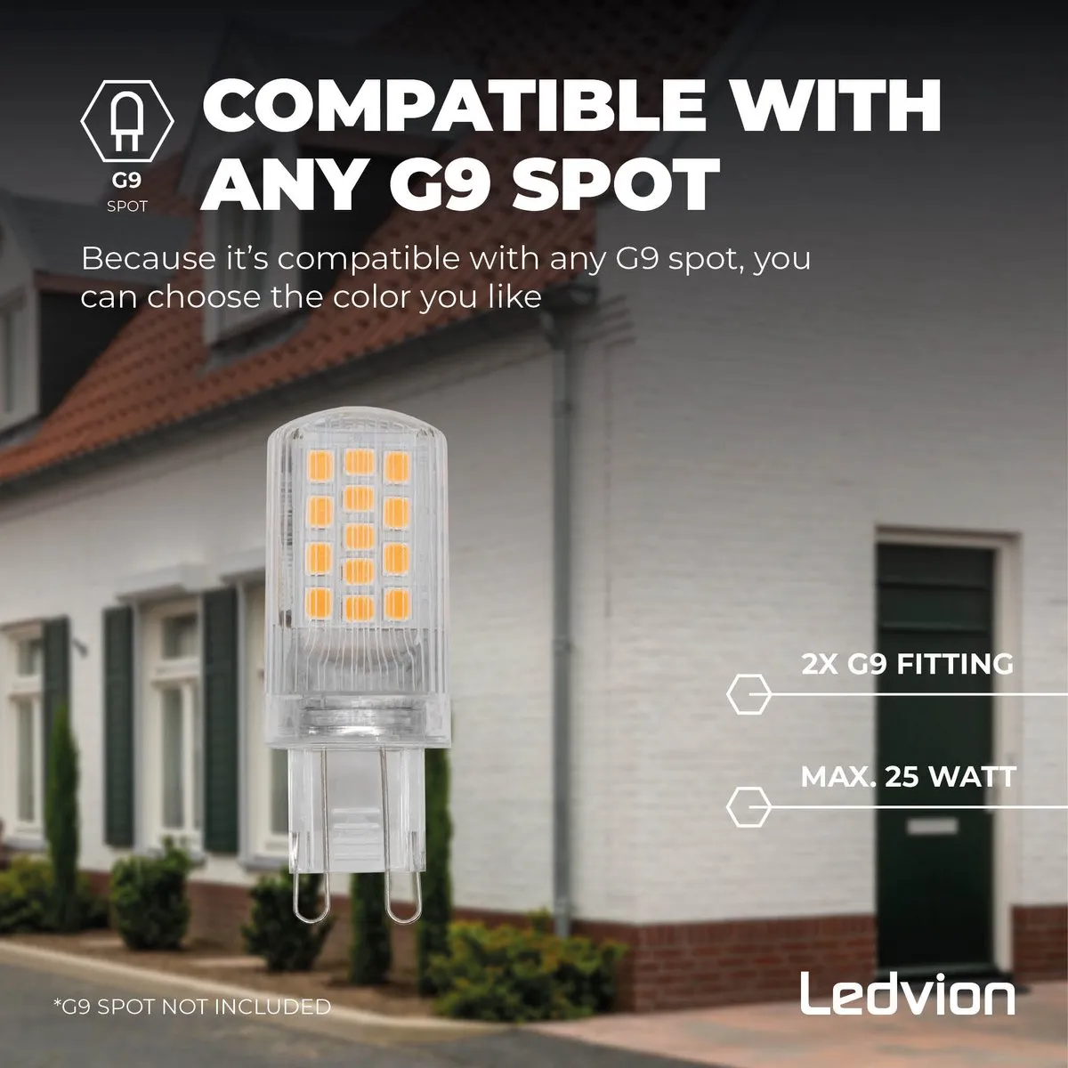 LEDVION LED Wandlamp 2x G9 IP44 - Zwart