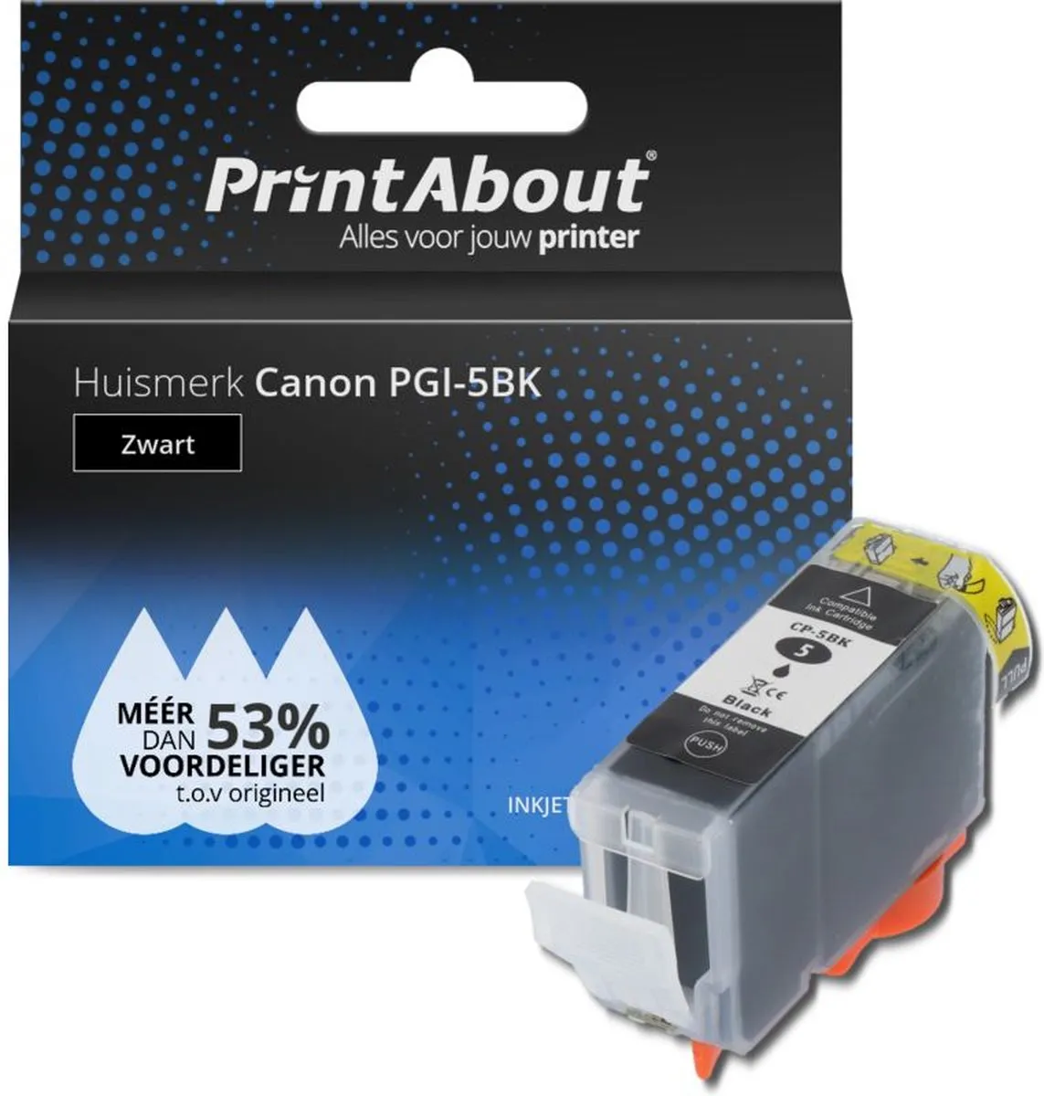 PrintAbout PGI-5BK Inktcartridge - Zwart - 28.5ml - o.a. Canon PIXMA