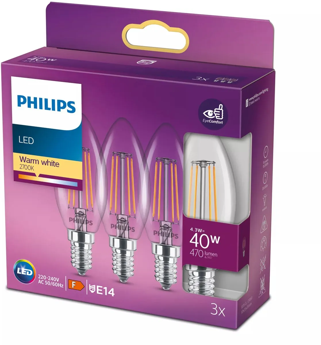 Philips LED Kaarslamp E14 Warmwit 4,3W