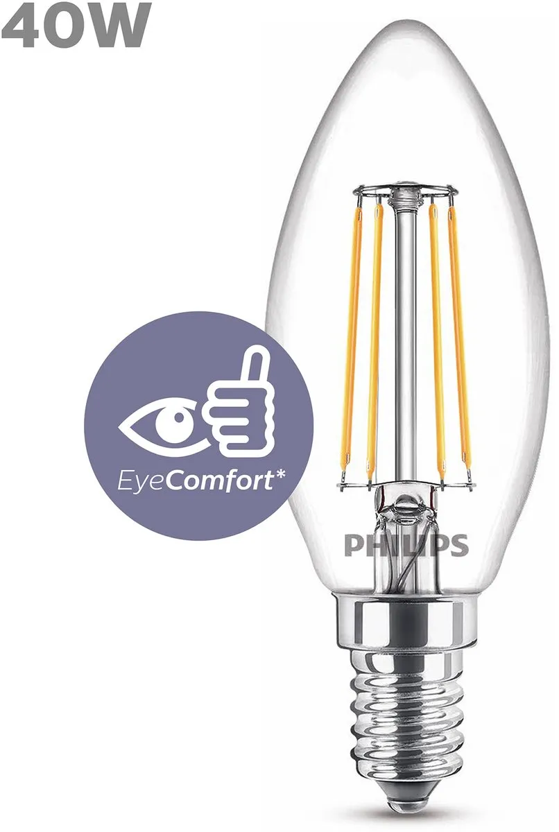 Philips LED Kaarslamp E14 Warmwit 4,3W - 3 Stuks