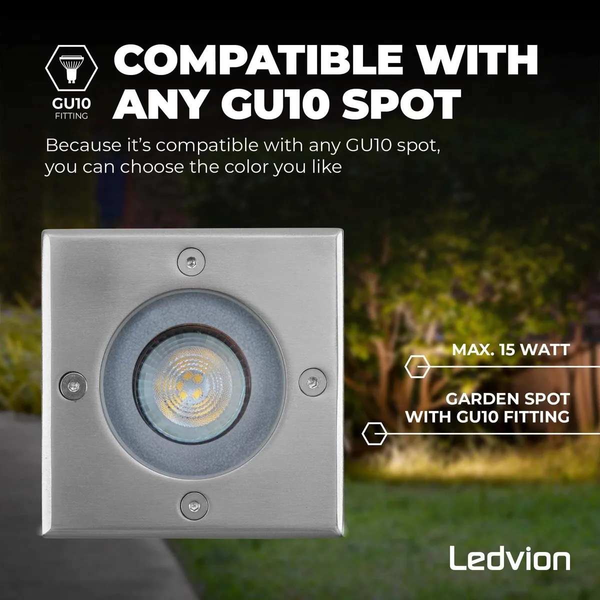 Ledvion SMART LED Grondspot IP67 1m - 9 Lichtpunten - Geborsteld RVS