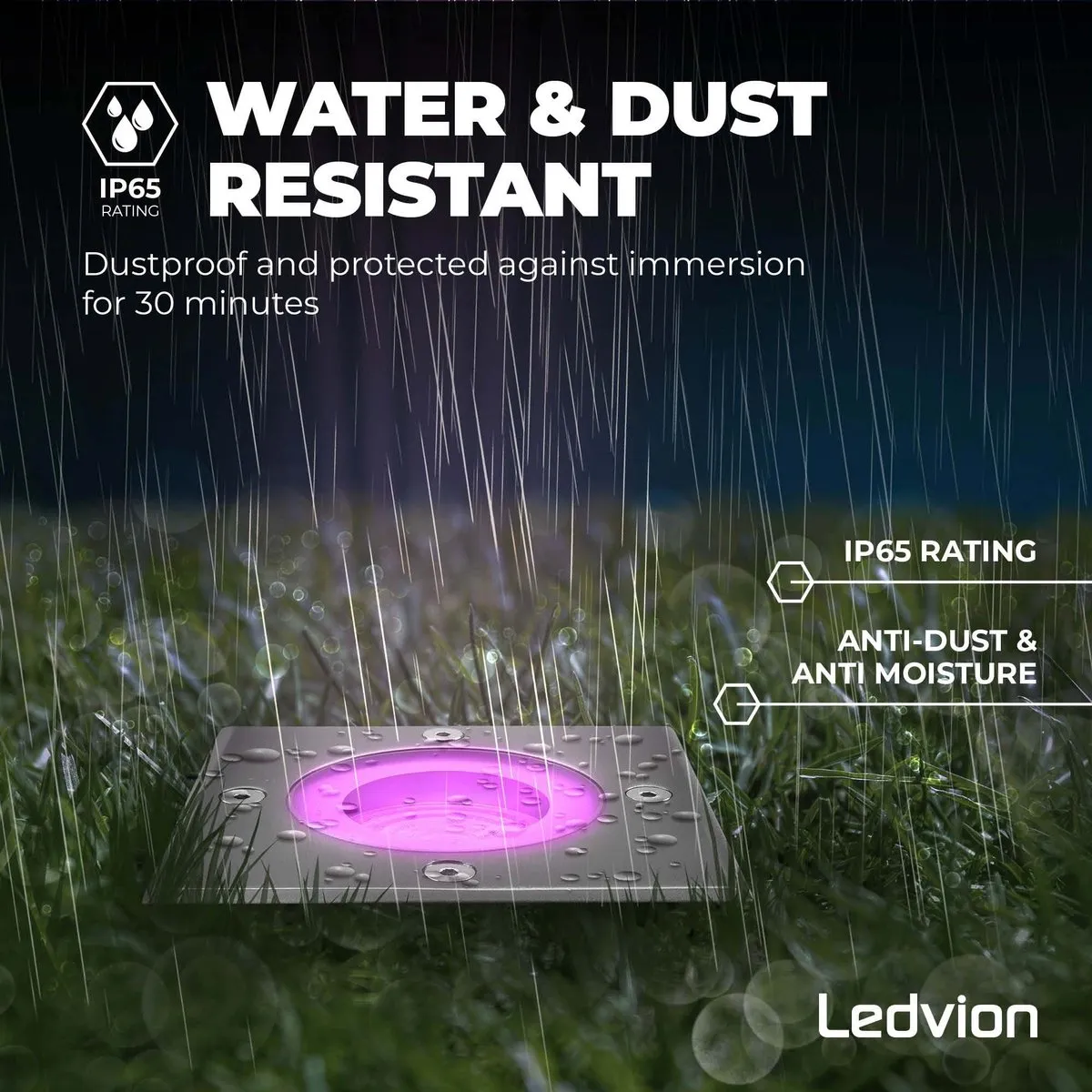 Ledvion SMART LED Grondspot IP67 1m - 9 Lichtpunten - Geborsteld RVS - afbeelding 6 van 6