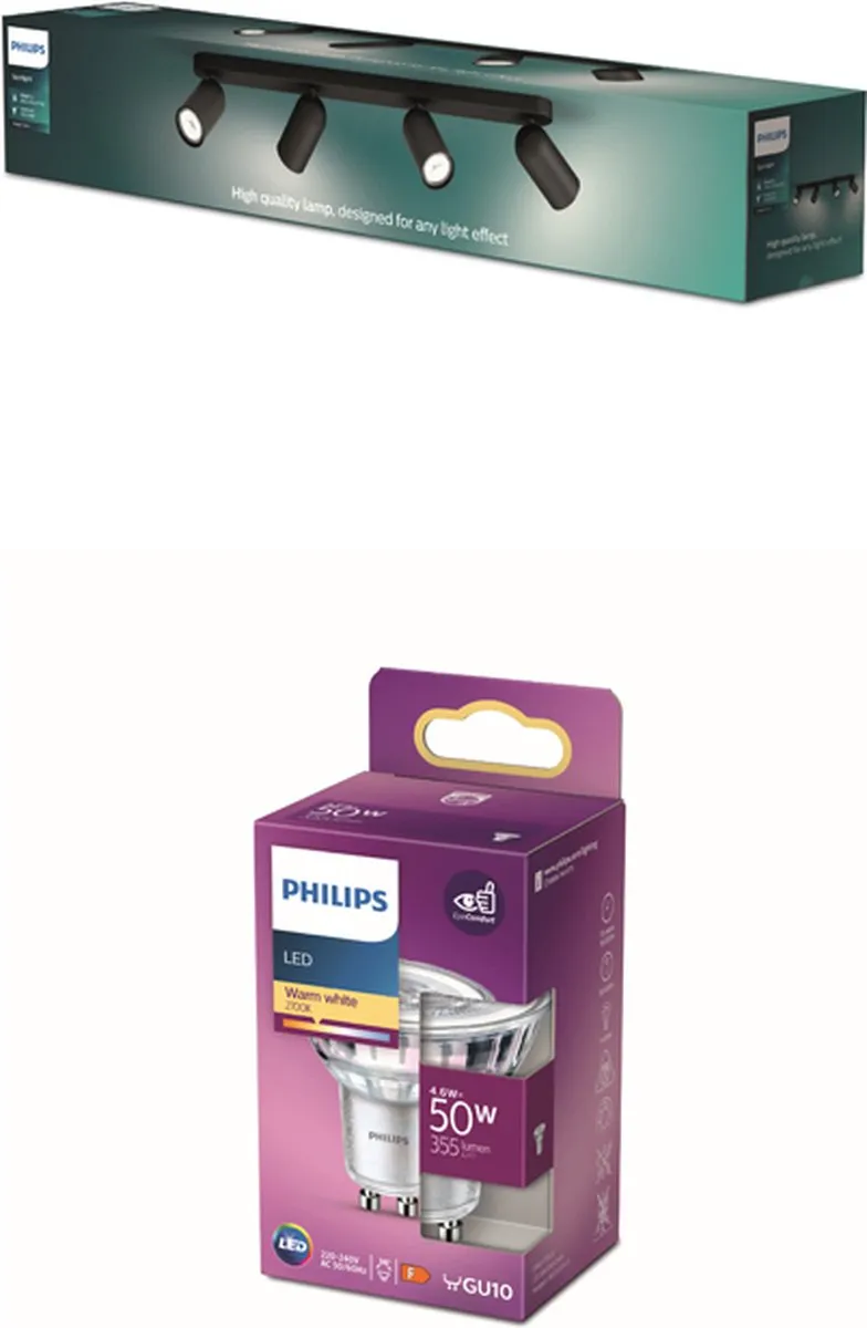 Philips Pongee Opbouwspot 4x GU10 - Zwart