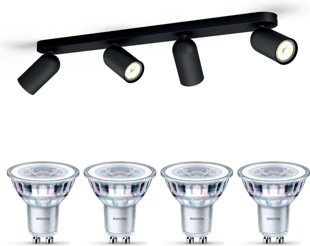 Philips Pongee Opbouwspot 4x GU10 - Zwart