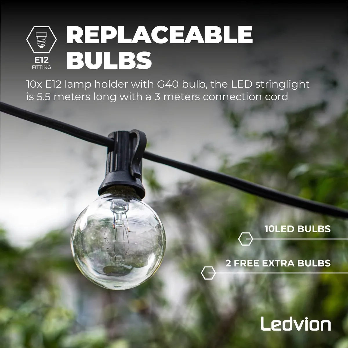 LEDVION Lichtsnoer 8.5M 10x E12 LED - 75 Stuks - IP44 - afbeelding 5 van 6