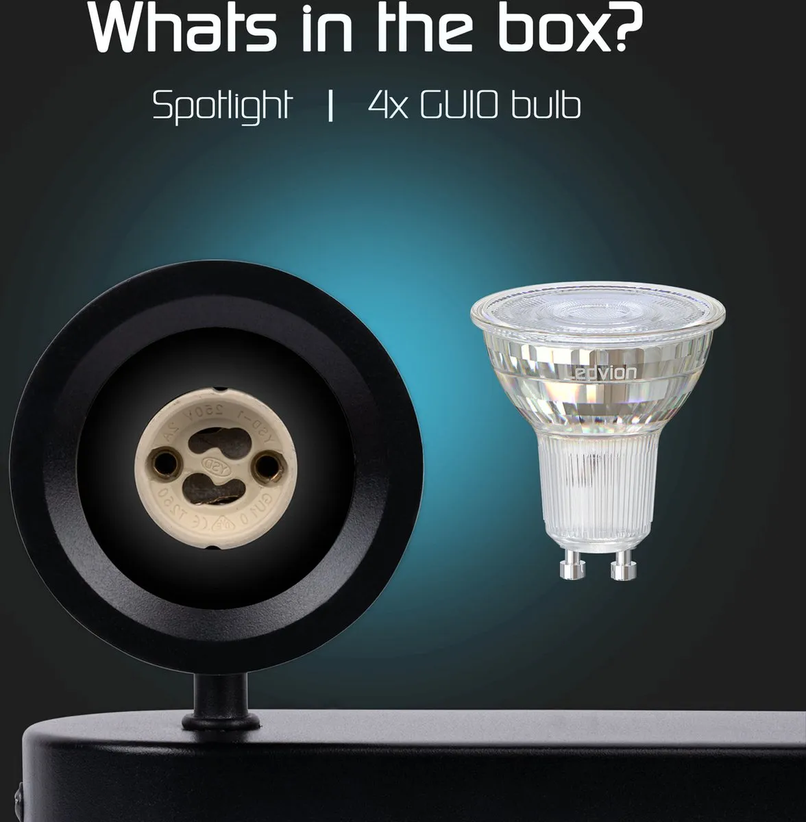 LEDVION LED Plafondspot 4x 4,9W 4000K Zwart - Dimbaar