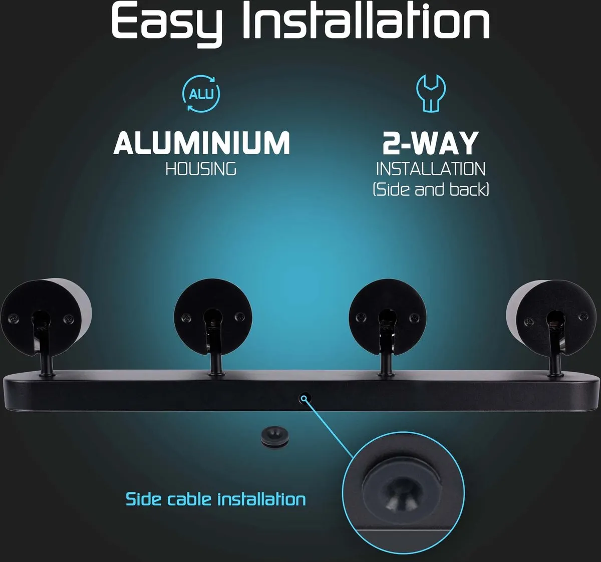 LEDVION LED Plafondspot 4x 4,9W 4000K Zwart - Dimbaar