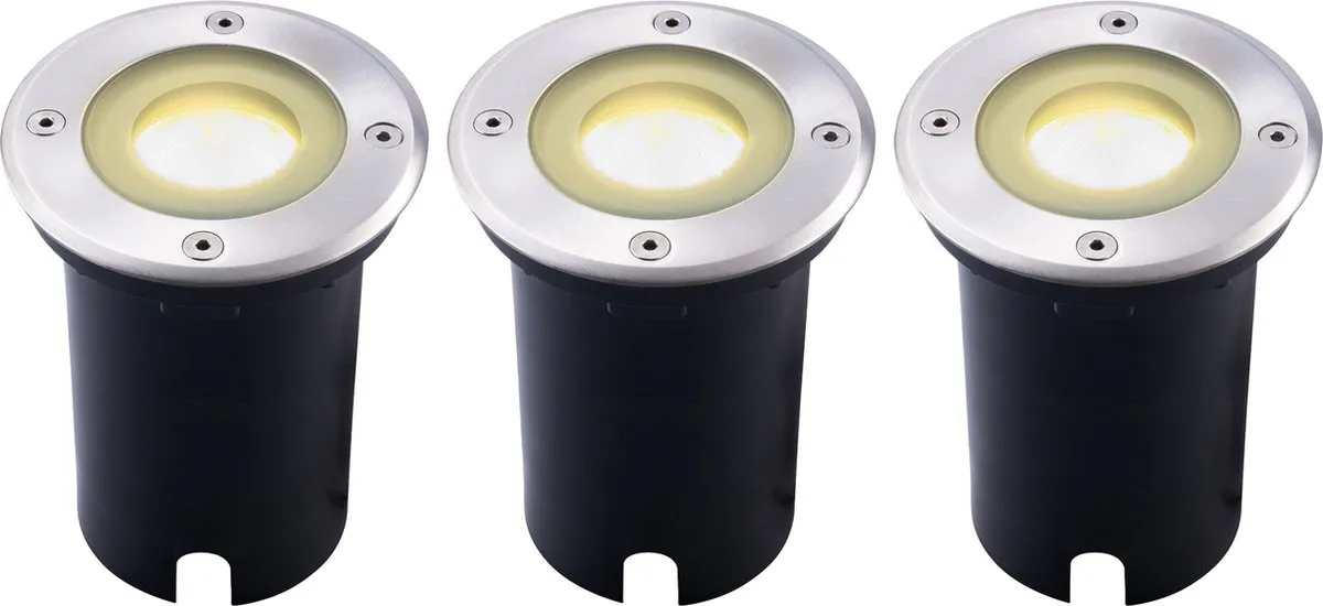 Ledvion 3x LED Grondspot 5W 2700K GU10 IP67 - Geborsteld RVS