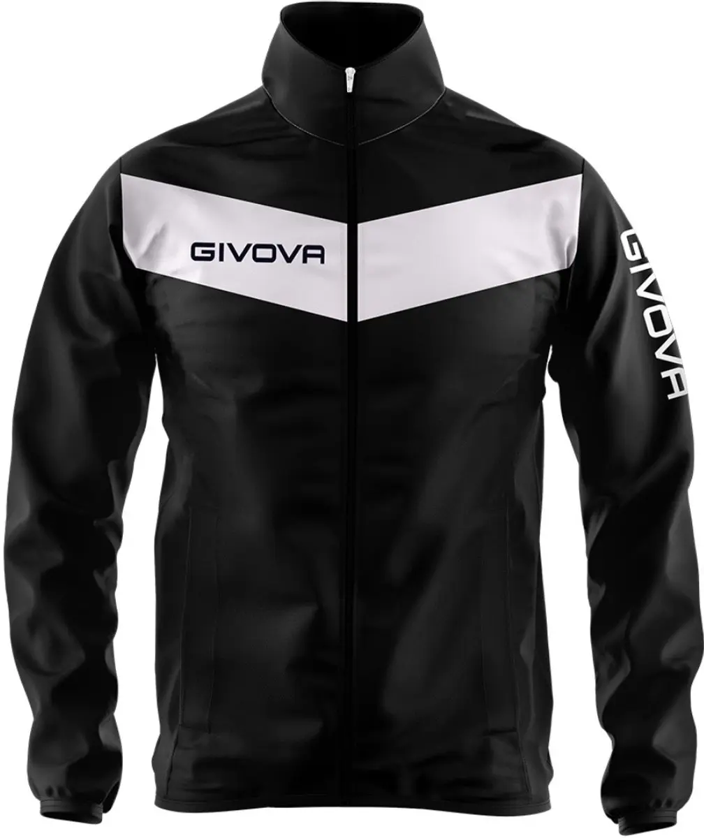 Regenjack/ Regenjas kind met capuchon , Givova, Zwart/Wit, maat 3XS (128/134)