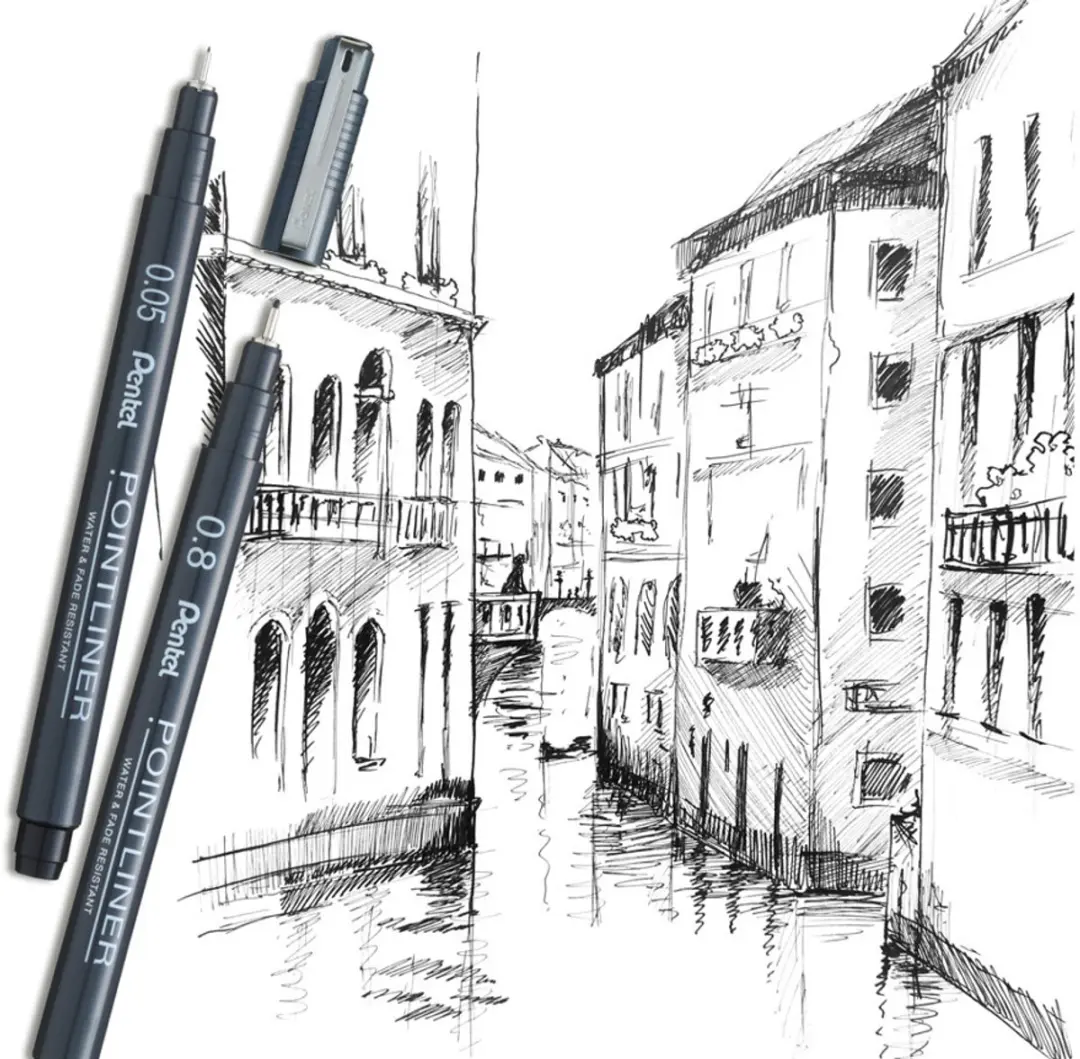 Pentel Pointliner Fineliners 0,03-3,0mm - 14 Stuks - Zwart/Grijs/Sepia