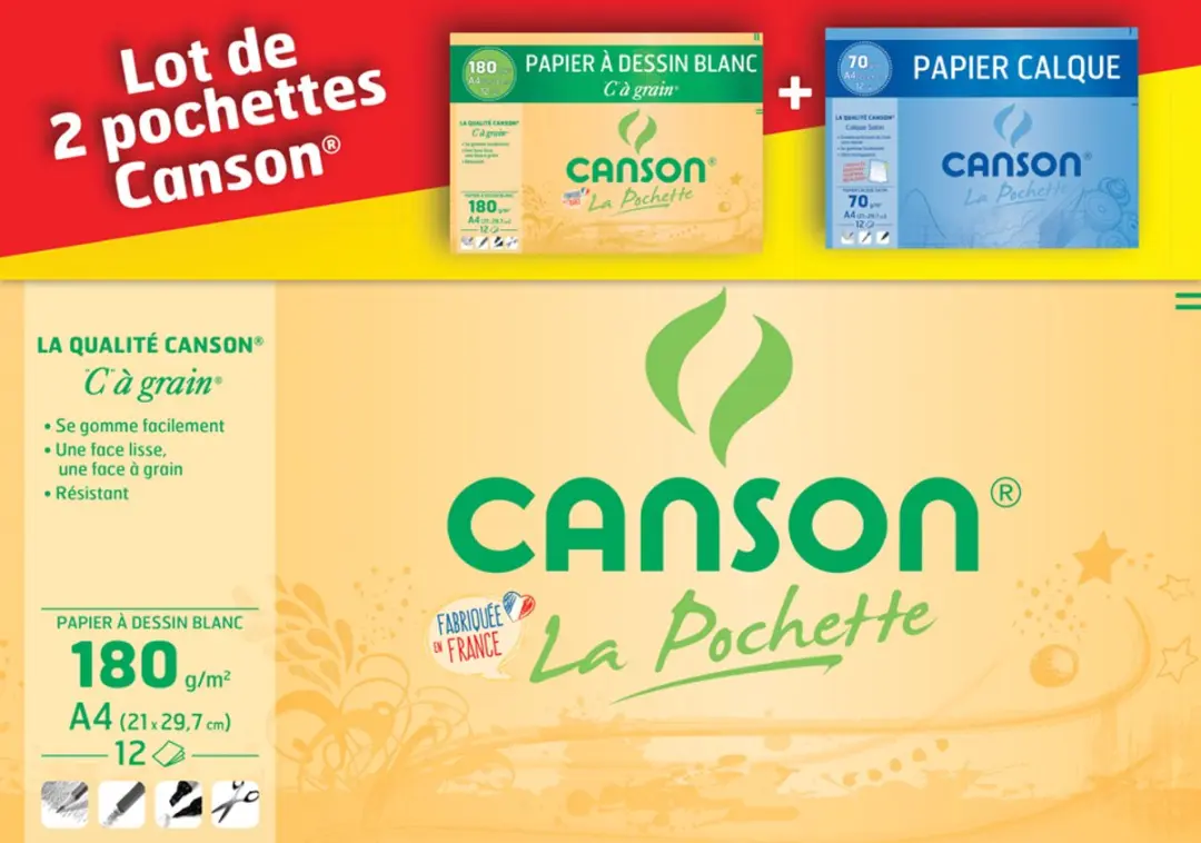 CANSON tekenpapier C à Grain, 240 x 320 mm, 180 g/m², 3 sets van 12 vel