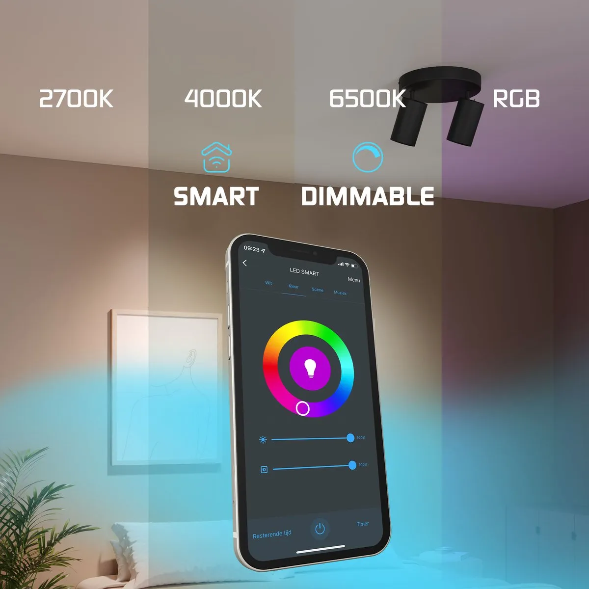 LEDVION SMART LED Plafondspot 2-lichts RGB+CCT 4.9W - Zwart