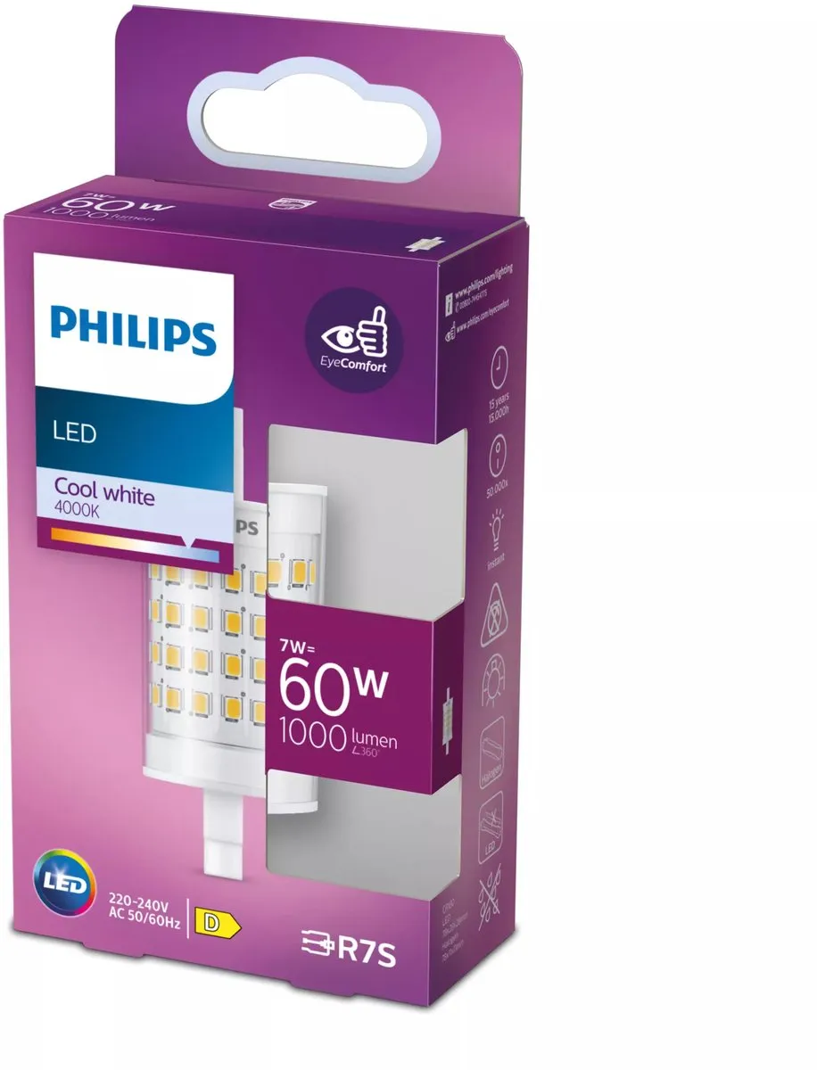 Philips LED Staaflamp Transparant 60W R7S - Koelwit