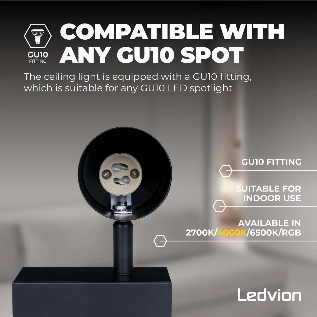 LEDVION LED Plafondspot 5W 4000K GU10 - Zwart