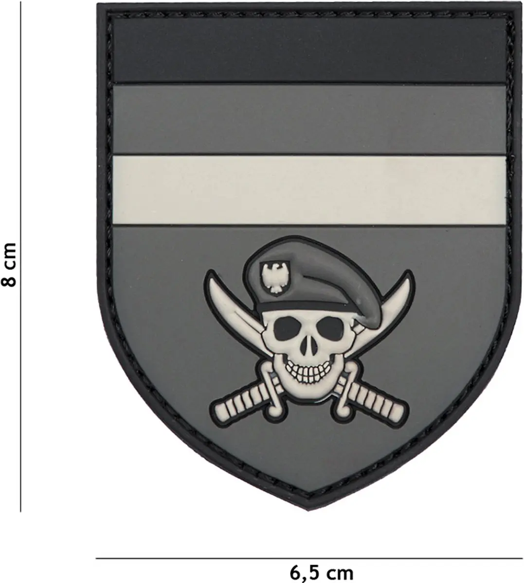 Embleem 3D PVC Duitse commando skull grijs